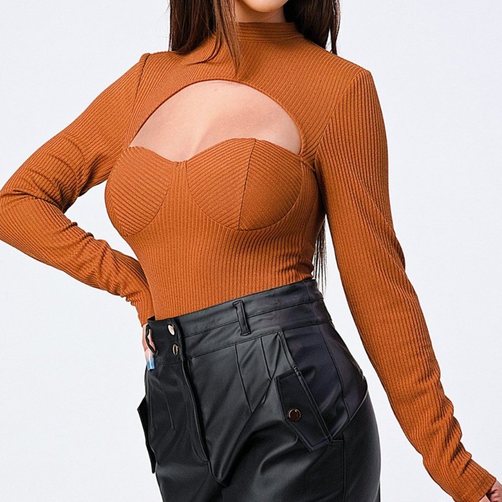 NWT Dark Camel Keyhole Bodysuit